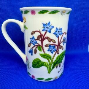 Botanical floral mug teacup coffee cup, Kent pottery, tansy chamomile sage chive